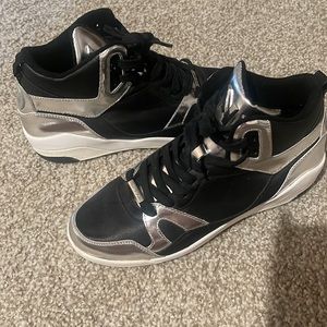 DKNY Silver and Black Metallic High Top Sneakers